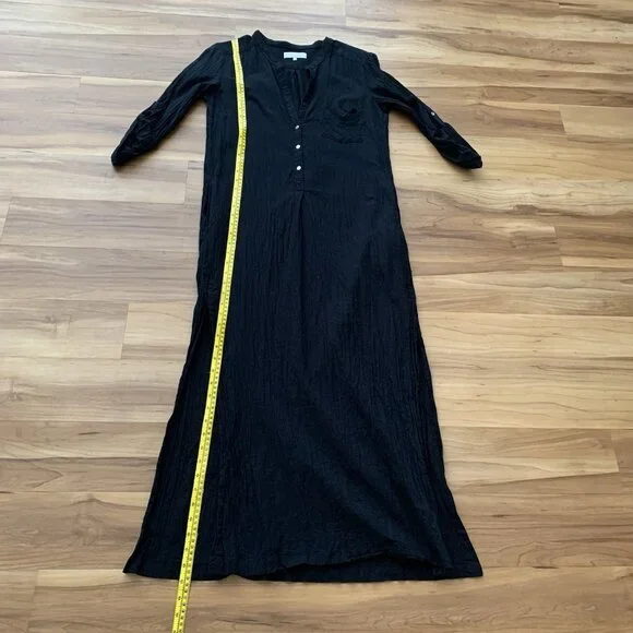 Everyday Ritual Black Tracey Cotton Gauze Kaftan Roll Tab Coverup Size Small